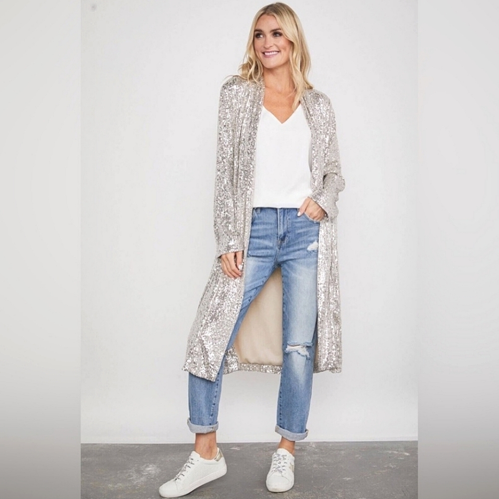 Nwot BB DAKOTA Silver Sequin Showstoper By Steve Madden Duster/Jacket